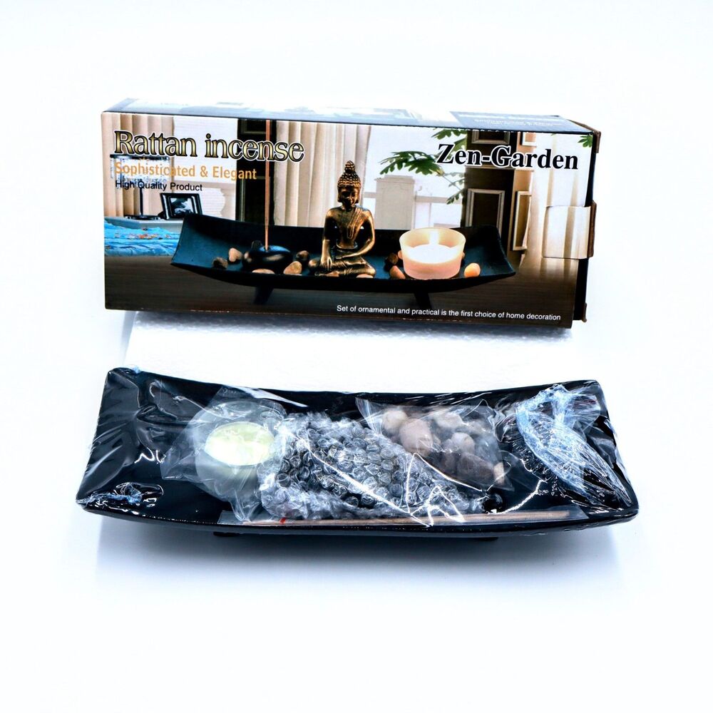 New Buddha Altar Kit Tabletop Meditation Decor Rocks Candle Incense Holder 10x4"